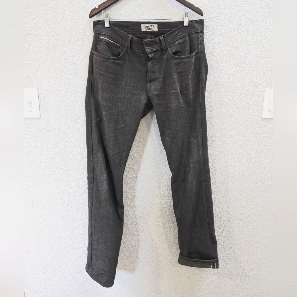 Naked and Famous "Weird Guy" Hunter Green Selvedge Jeans, size 34
